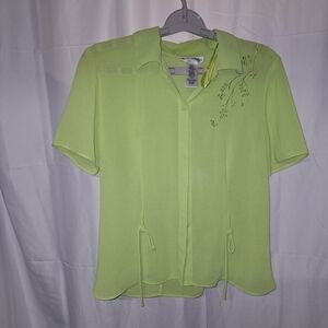 Studio I Light Green Embroidered Button Down Shirt